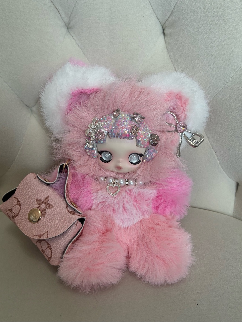 Beautiful pink bling Skullpanda bear - New, high-quality custom
